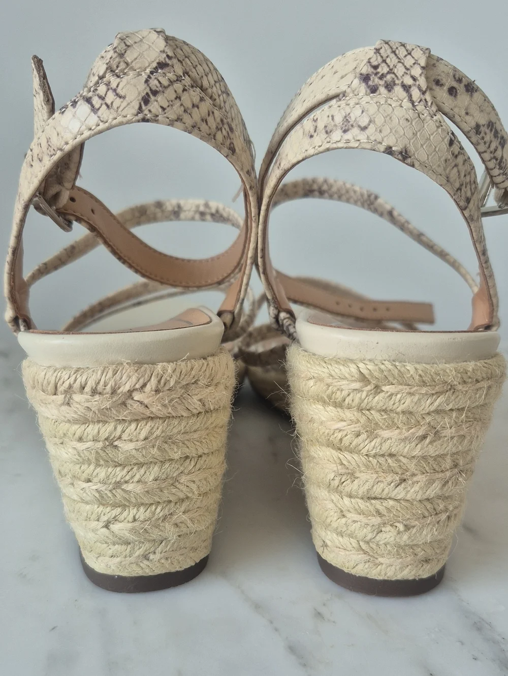 Vionic AYDA Beige Snake-Print Espadrille Wedge Sandals